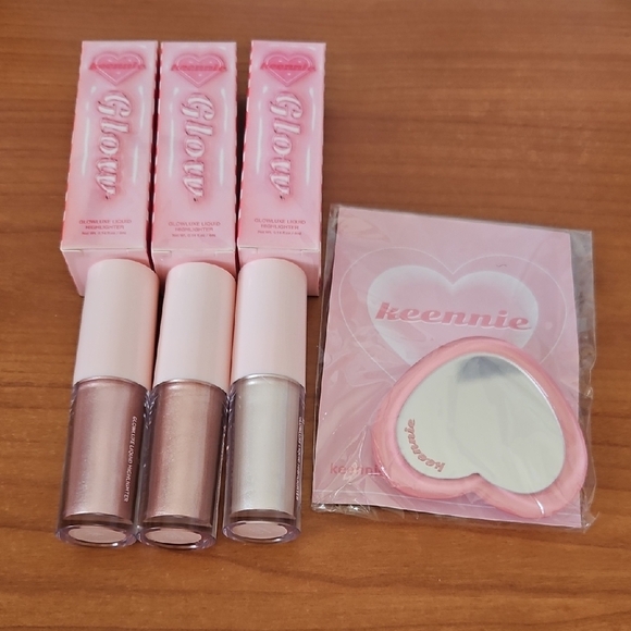 Glow Highlighte Set Of 6 Plus Mirror - Pink and Silver - Picture 1 of 1